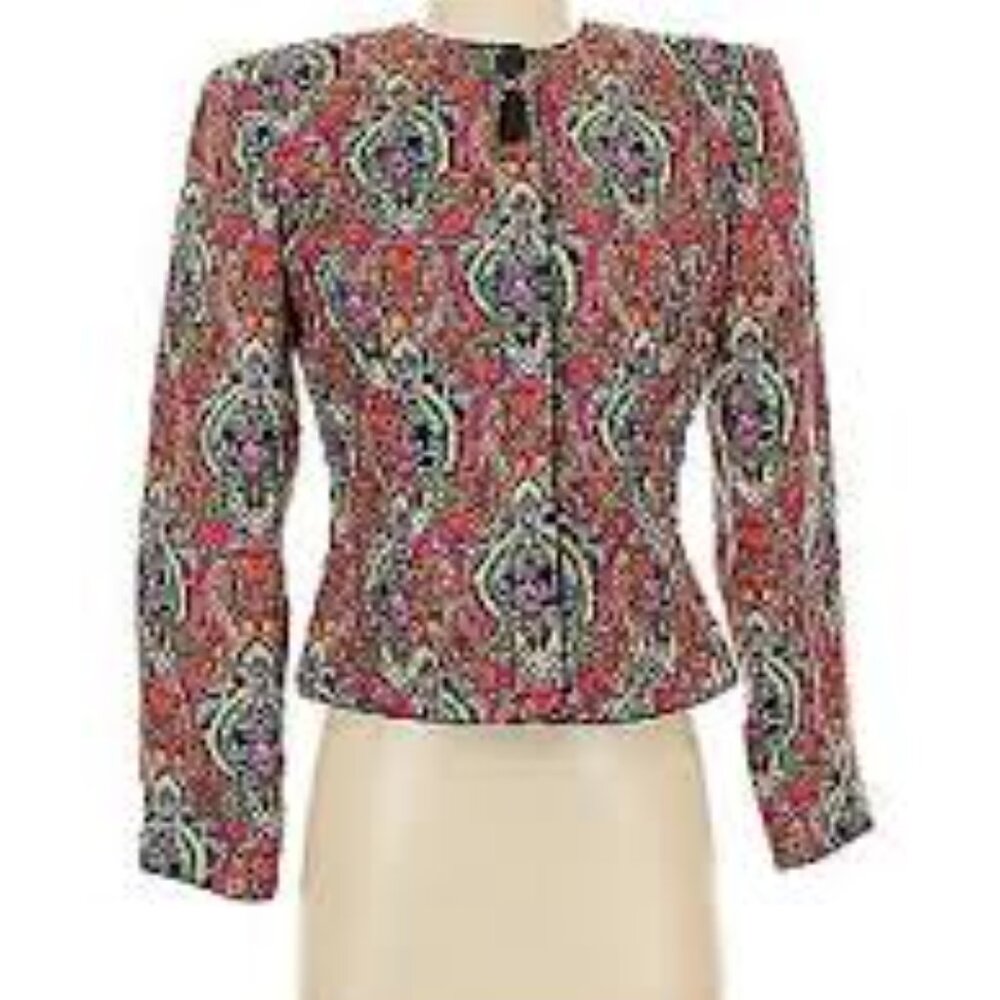 Maggy London Women's Vibrant Paisley Multi Color Blazer 100% Silk Y2K Size 4